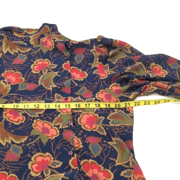 Poet by Nicola Vintage Navy Floral Side Button Up Collared Blouse Size Large - Picture 4 of 8
